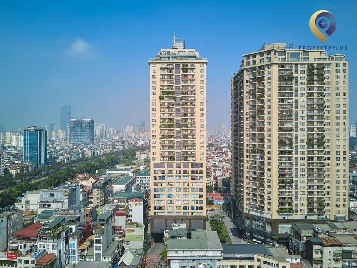 Tòa nhà Sky City Towers nhìn từ trên cao với toàn bộ kiến trúc nổi bật.